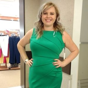 Calvin Klein Green Starburst Side Rouche Dress